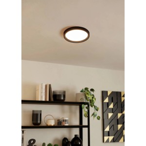 Schwarze LED-Deckenleuchte Idun-E von Eglo, 28,5 cm Durchmesser, warmweißes Licht.