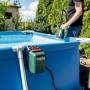 metabo Akku-Tauchpumpe TPF 18 LTX 2200 am Pool, Gartenbewässerung. Elektro-Pumpe mit Akku.