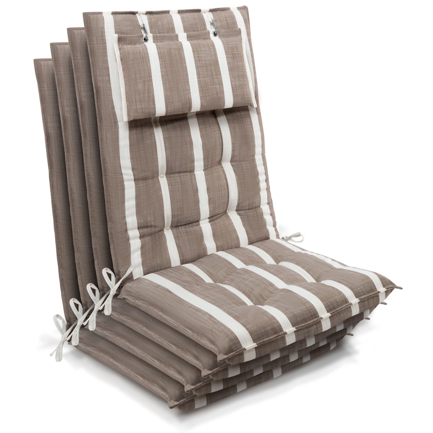 Beautissu 4er Set Sun-HL Hochlehner Auflage 120x50x8cm Beige-Weiß-Gestreift