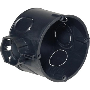 Kaiser Schalterdose, 46mm tief, aus schwarzem Kunststoff, mit Schraublöchern für Unterputzmontage.