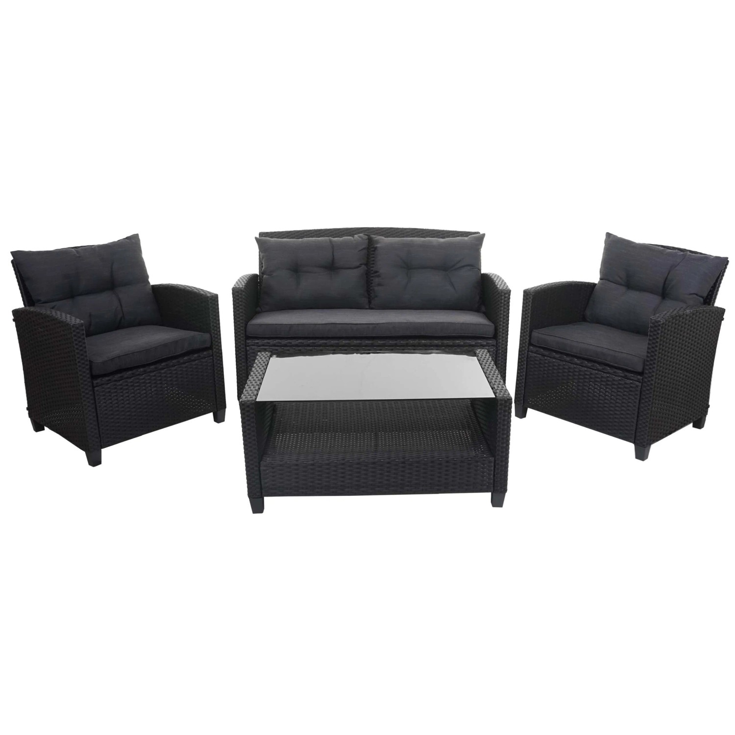 PROREGAL XXL Poly-Rattan Garnitur Balkon-/Garten-/Lounge-Set Sitzgruppe Sofa Sessel Mit Kissen Spun Poly Anthrazit