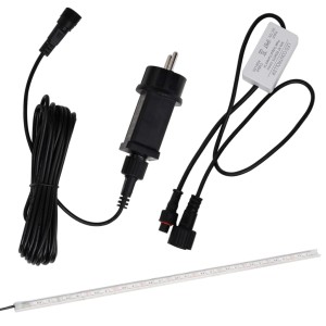 Zubehör für VidaXL Wasserfall-Element 30cm mit RGB LEDs: Netzteil, Kabel und LED-Leiste.