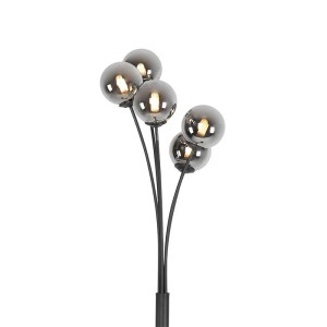 QAZQA Moderne Stehlampe Schwarz 5-Licht mit Rauchglas Athen