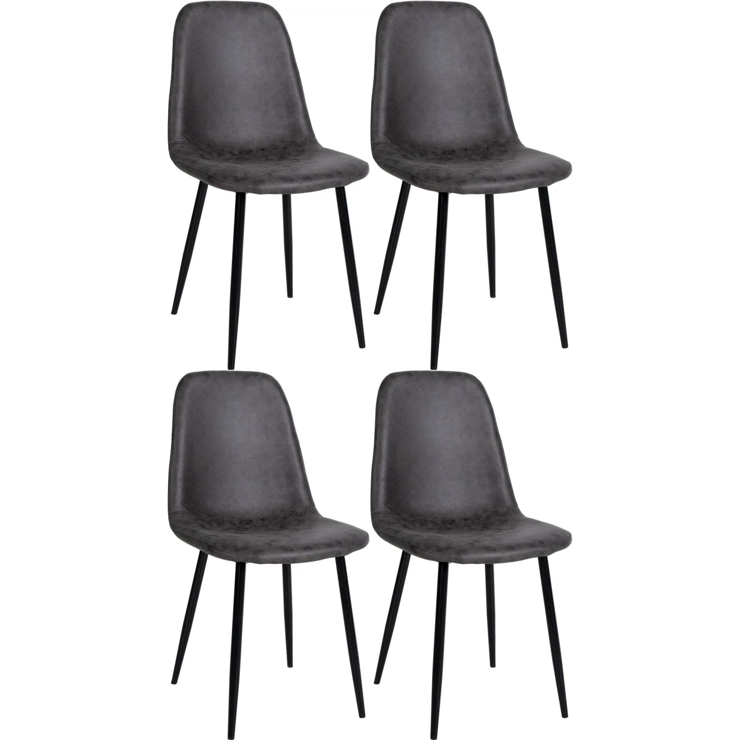 DELUKE Esszimmerstühle 4er Set MOVI Dunkelgrau Kunstleder Metall 88x44x51cm Strapazierfähig Küchenstühle Wohnzimmerstühle