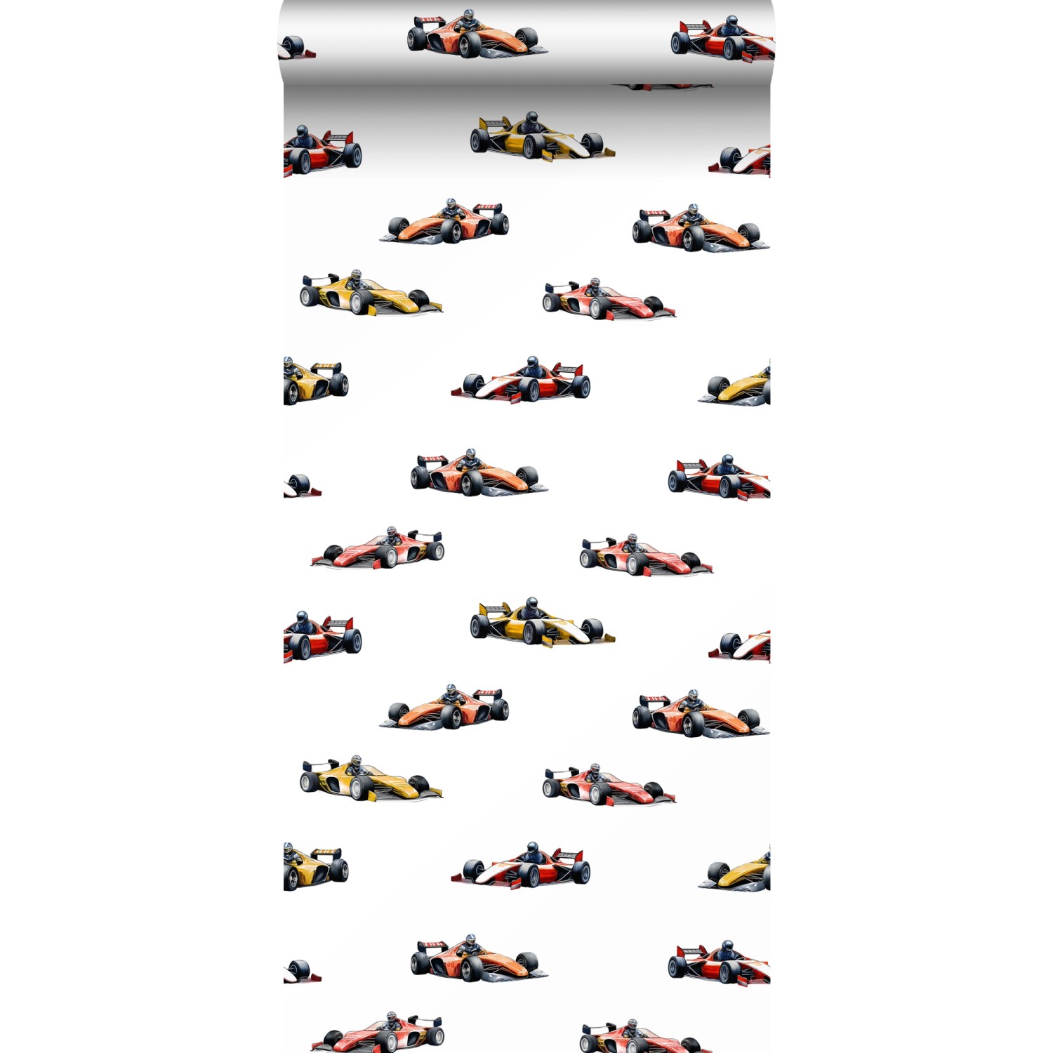 Sanders & Sanders Tapete Rennwagen Rot Orange und Gelb 50 x 900 cm günstig online kaufen