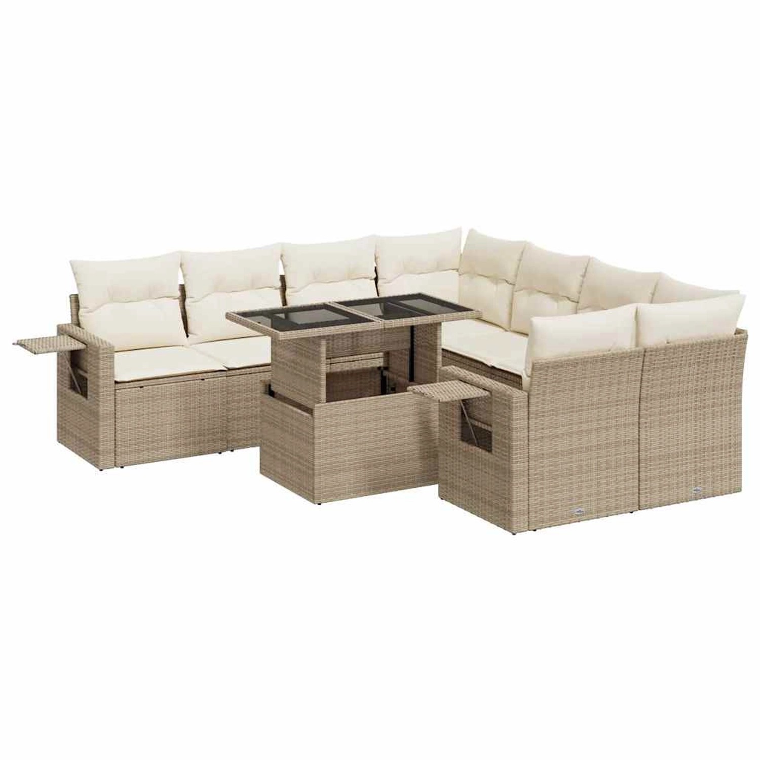 vidaXL 9-Tlg Garten-Sofagarnitur mit Kissen Beige Poly Rattan 3326449 günstig online kaufen