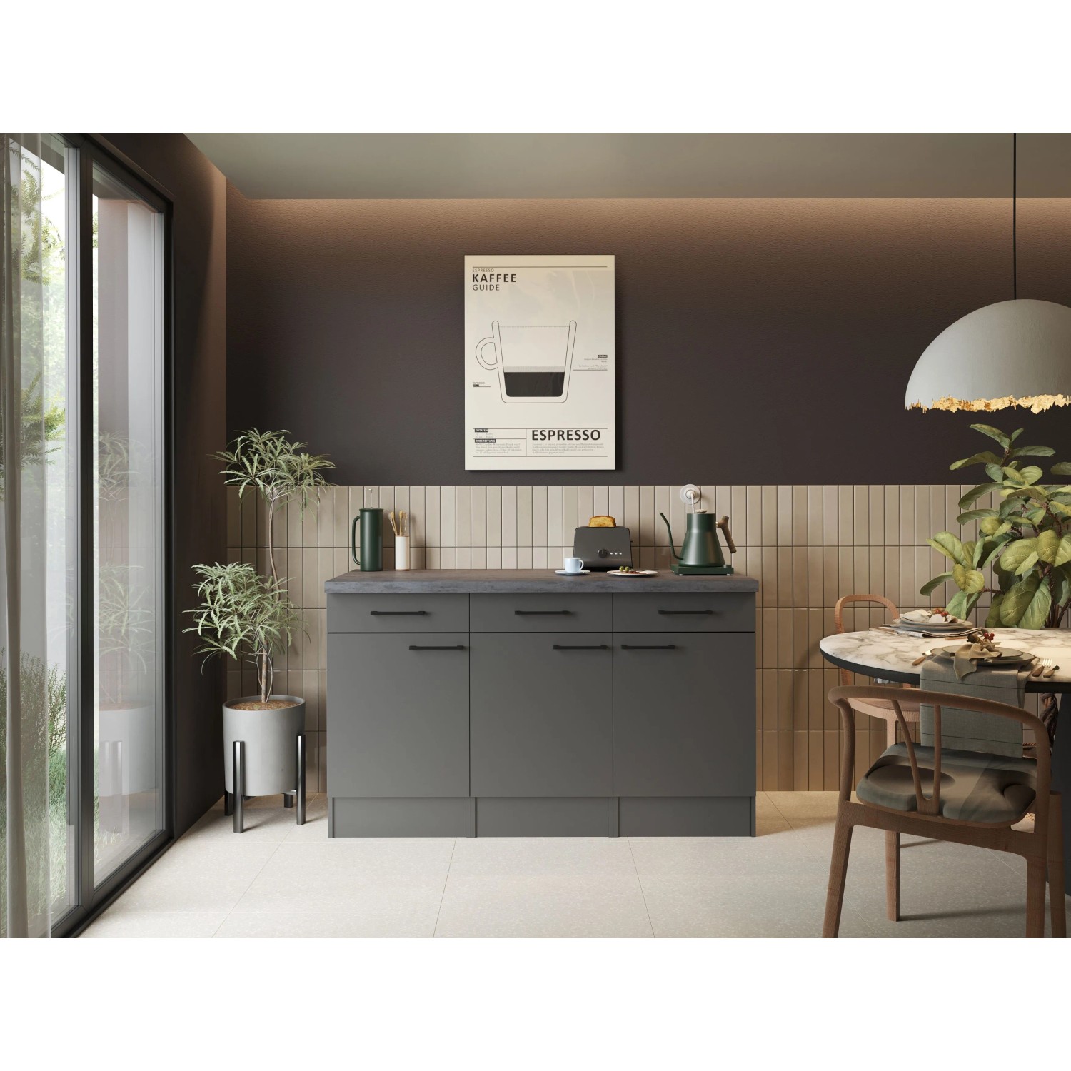 Respekta Sideboard Oliver 150 cm Grau Matt Granit-Optik