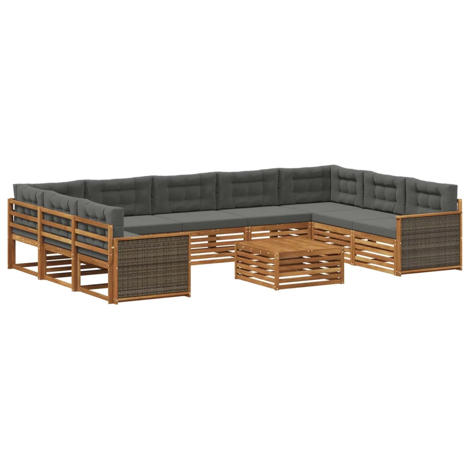 vidaXL Outdoor-Sofagarnitur mit Kissen 10 Stk Natur und Anthrazit 3383860