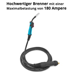 STAHLWERK MIG MAG Schweißbrenner AK 15 mit blau-schwarzem Griff, 3m Schlauchpaket und Eurozentralanschluss, 180 A.