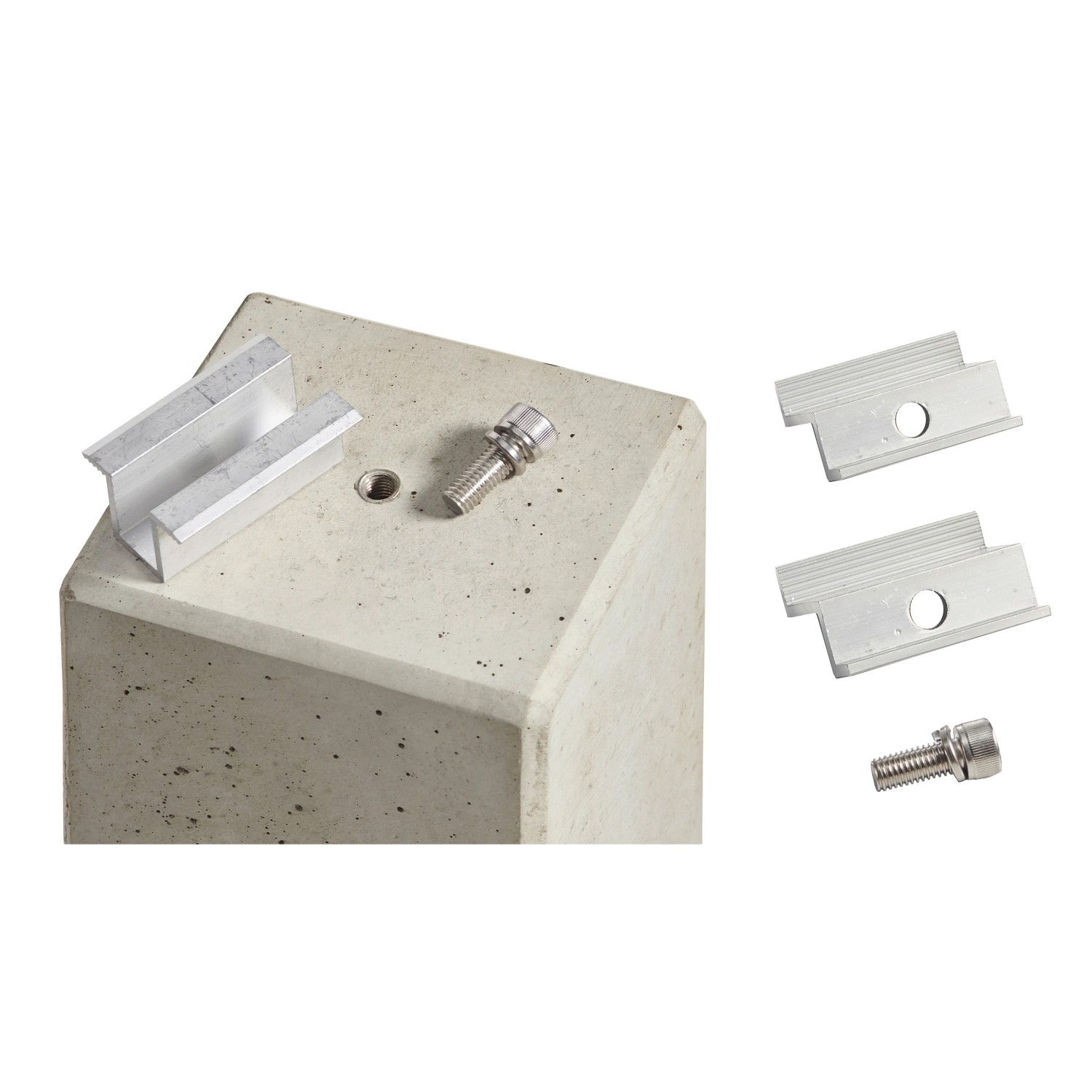 Kann Solarmodulhalter aus Beton, grau, mit Montagezubehör für Solaranlagen.