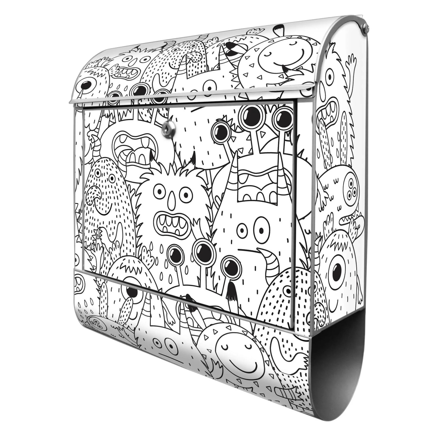 Banjado Design Briefkasten Silber Pulverbeschichtet 39x47x14cm 2 Schlüssel Mit Zeitungsfach Motiv Fellmonsterchen 2