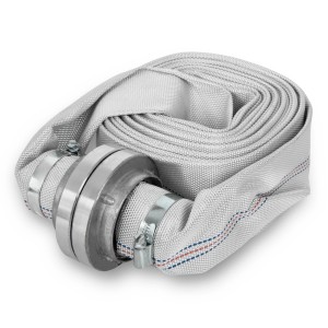 EBERTH Feuerwehrschlauch, 2 Zoll, 10m, mit Storz-Kupplung. Flach zusammengelegt.