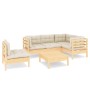 6-tlg. Garten Lounge Set aus Kiefernholz mit creme Kissen. Gartenmöbel für Terrasse & Garten.