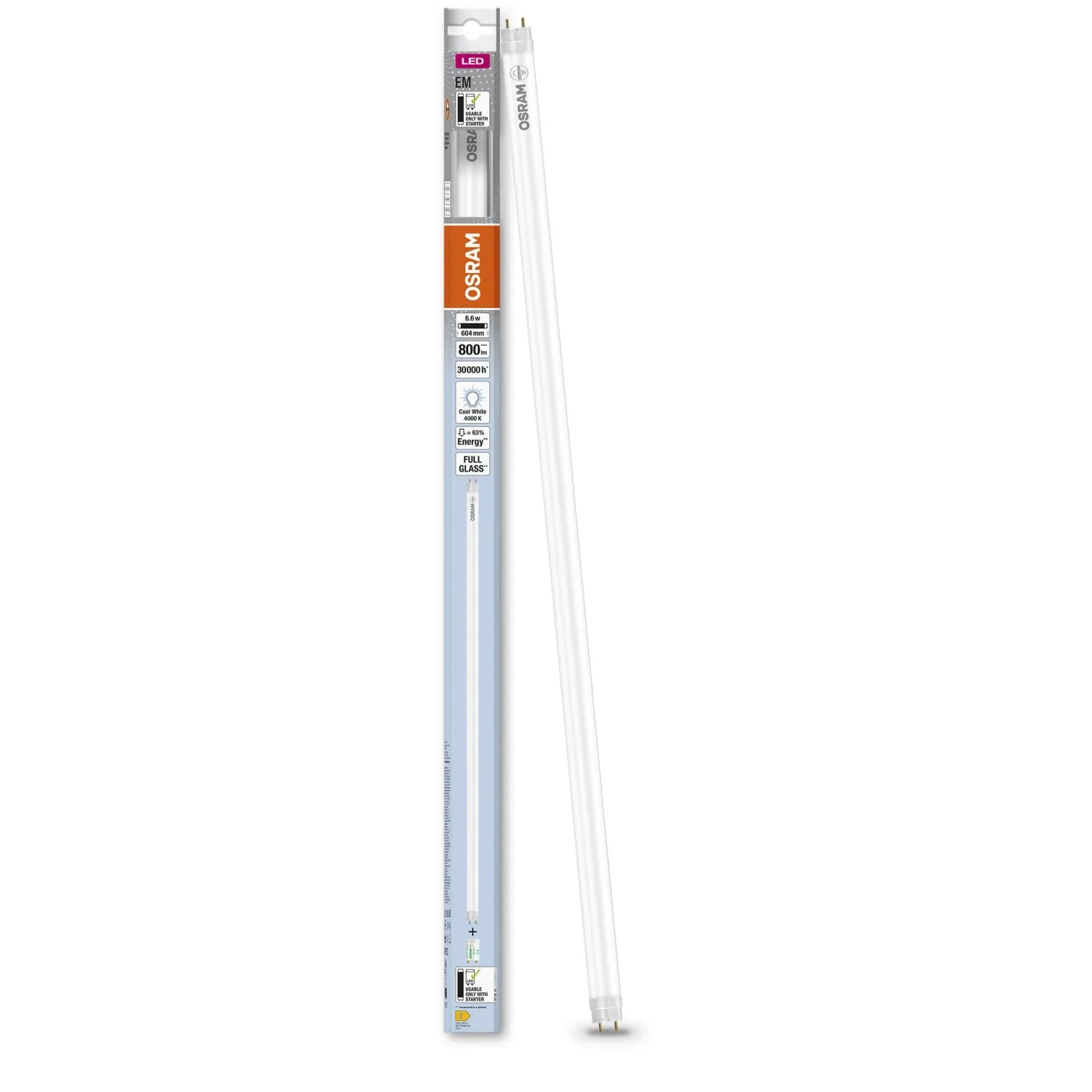 Osram LED-Leuchtstofflampe, 60cm, Kaltweiß, 6,6W. Ersatz für T8-Röhren mit G13 Sockel.