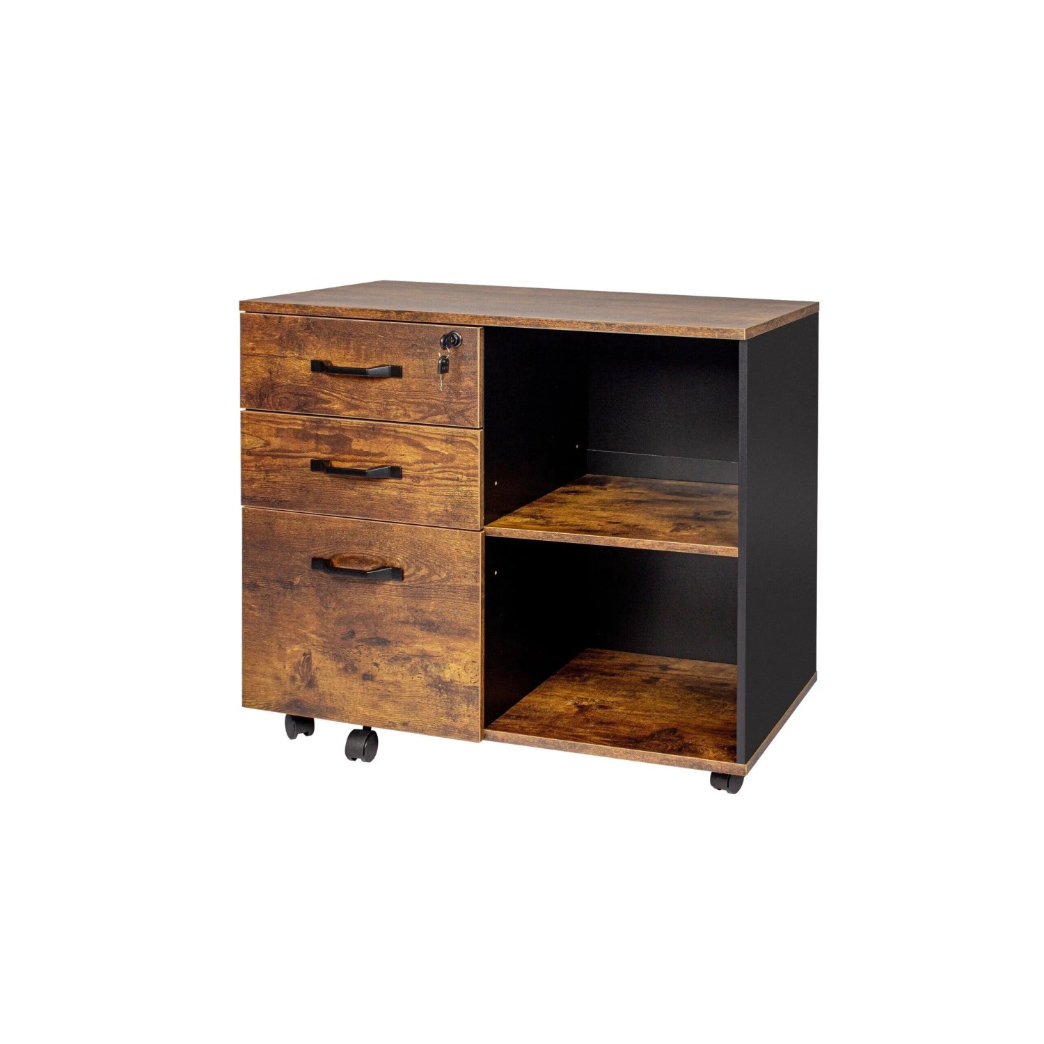 Relaxdays Rollcontainer Holzwerkstoff Metall Schwarz Abschließbar mit Rollen 66 cm x 80 cm x 40 cm 22,9 kg