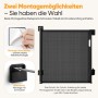 Schwarzes ausziehbares Treppenschutzgitter mit zwei Montageoptionen: Kleben ohne Bohren oder Schrauben. Für Kinder & Hunde.