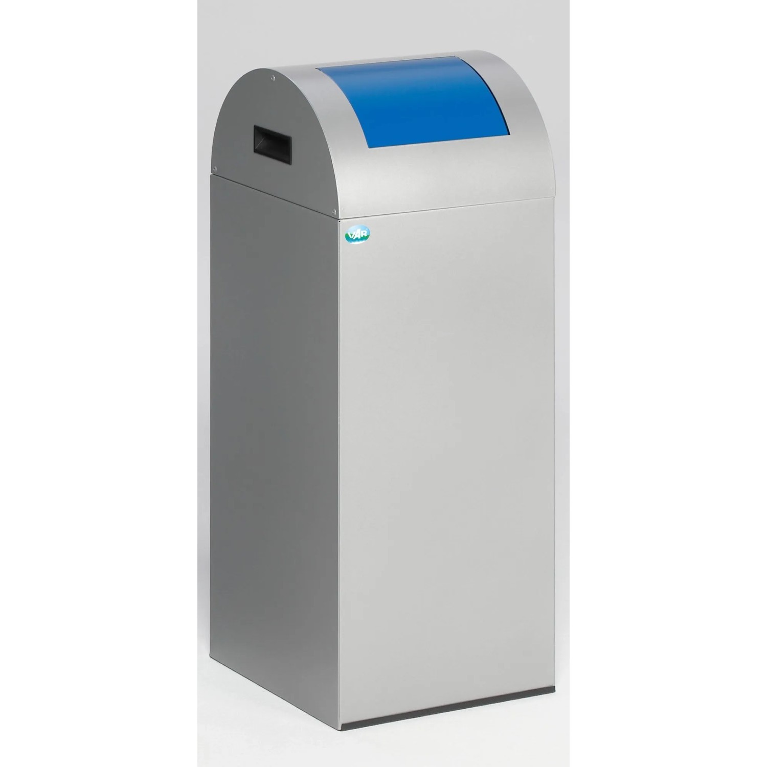 PROREGAL Selbstlöschender Wertstoffsammler Rund Mit Einwurfklappe 60 Liter HxBxT 80 x 32 x 32 cm Verzinkter Stahl Silber Blau