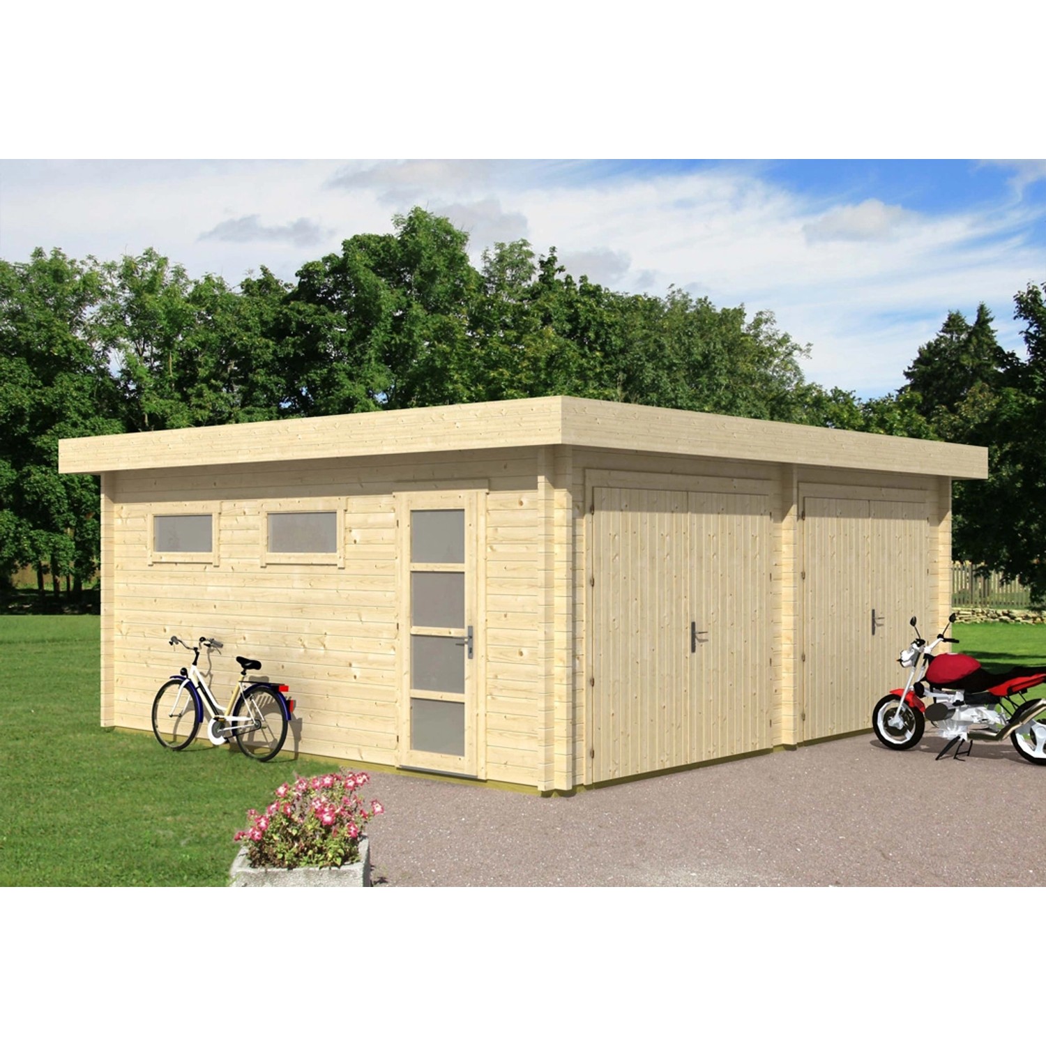 Alpholz Doppelgarage Modell D-44 ISO Fichte Natur B 645 cm x T 580 cm
