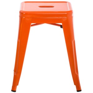 Oranger Metallhocker Armin mit quadratischer Sitzfläche und vier Beinen. Teil eines 4er Sets.
