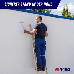 Mann streicht Wand mit PROREGAL Holz-Anlegeleiter mit 6 Sprossen.