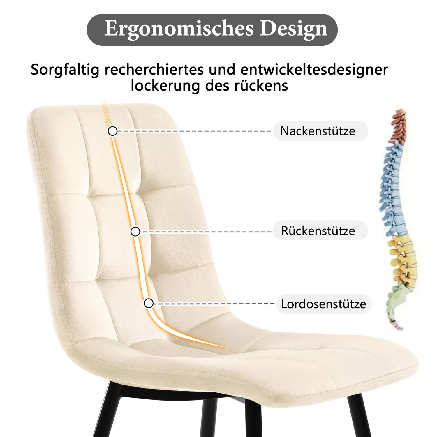 Merax Essgruppe 5-tlg mit 117cm Esstisch  4 Samtstühle Beige  Tischbeine Schwarz_5