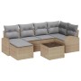 Beiges 7-teiliges vidaXL Garten-Sofa-Set aus Poly Rattan mit Kissen.