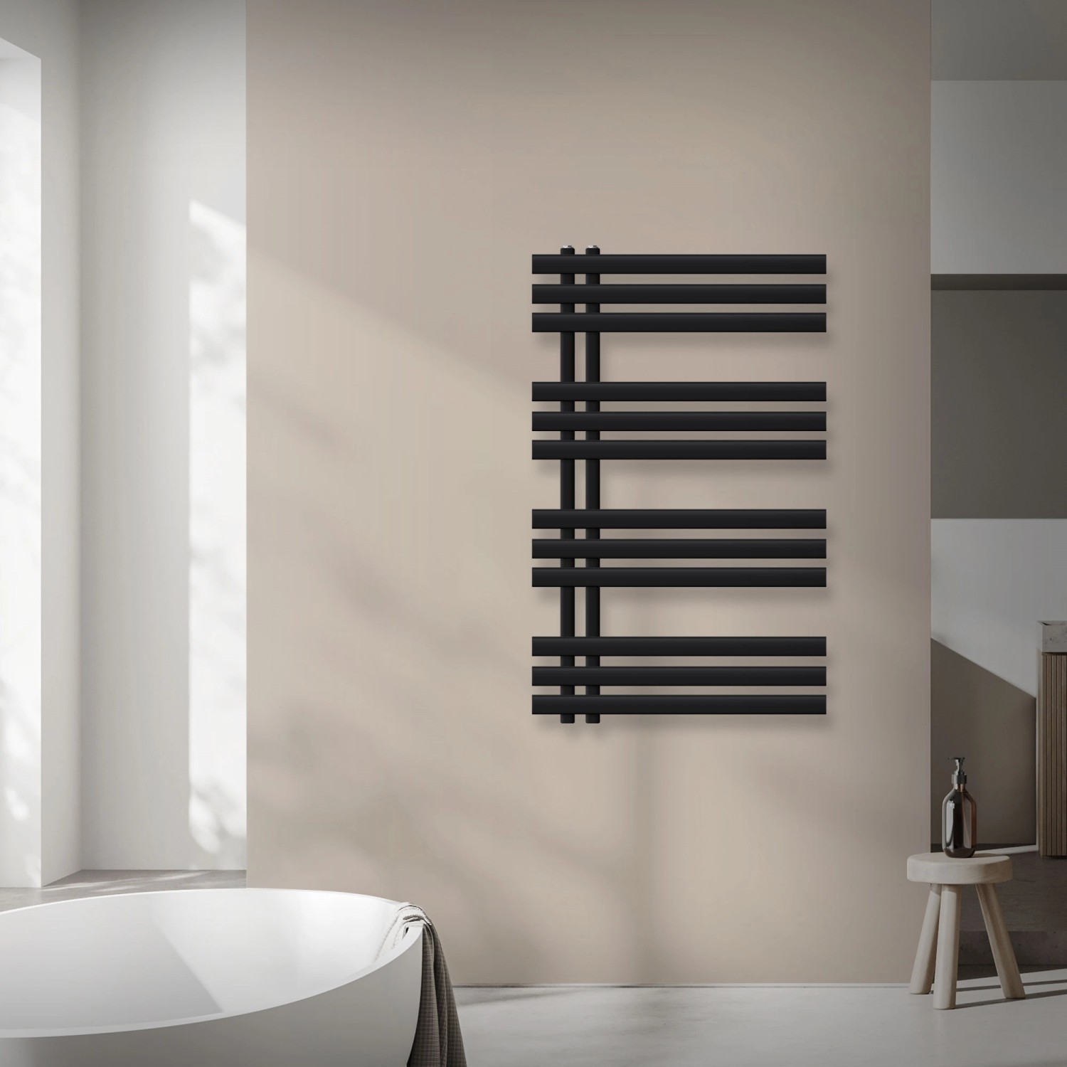 LuxeBath Badheizkörper Iron EM 600x1000 mm Schwarz Matt Thermostat Eck günstig online kaufen