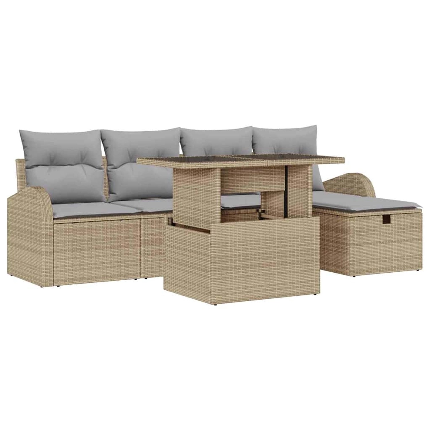 vidaXL Garten-Sofa-Set mit Kissen mit Speicher 6-Tlg Beige Poly Rattan 3361 günstig online kaufen