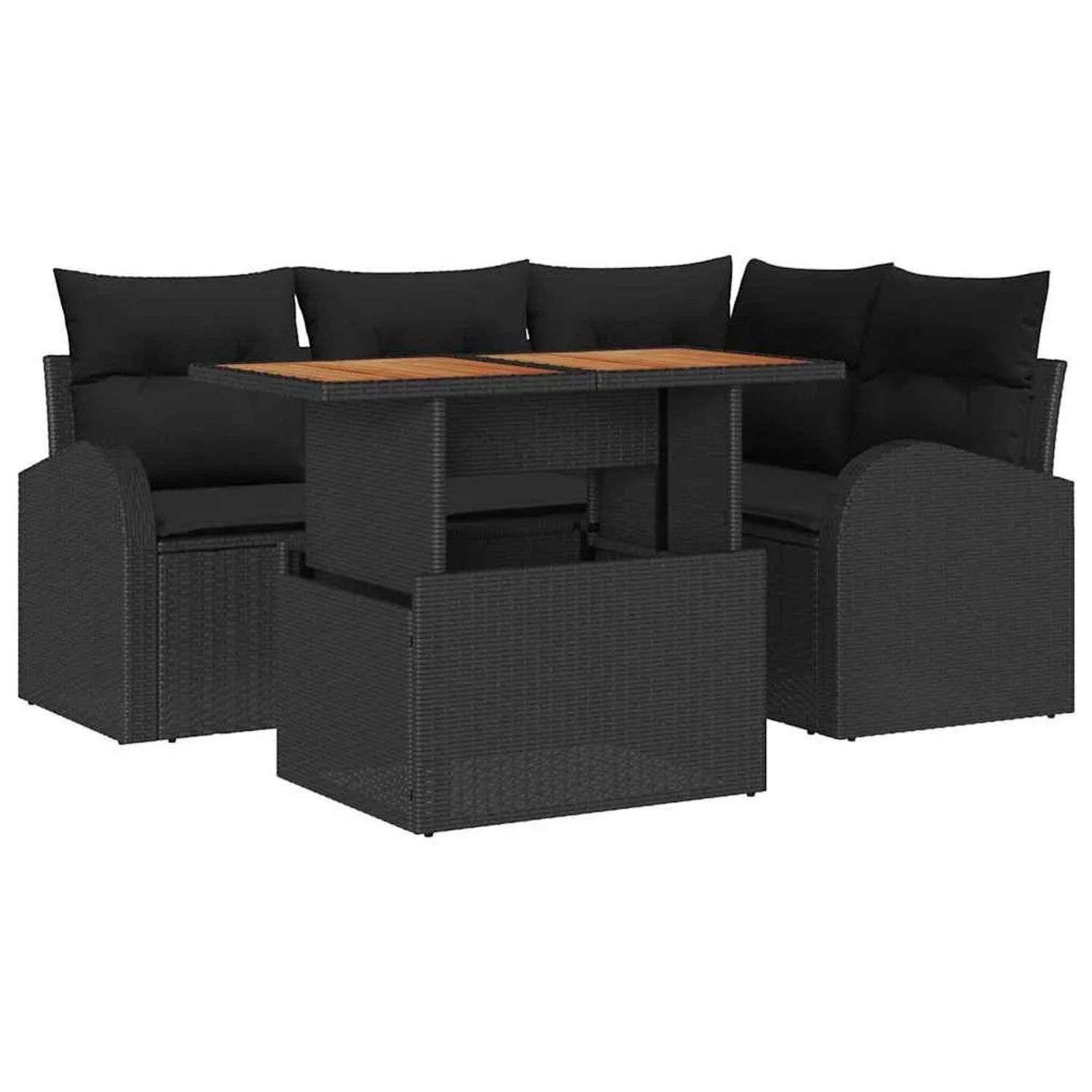 vidaXL Garten-Sofa-Set mit Kissen 5-Tlg Schwarz 3349582