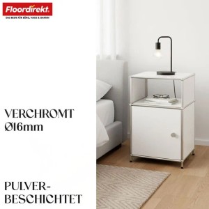 Weißes Floordirekt Metallregal Concept Epure mit 3 Ebenen im Schlafzimmer.