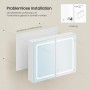 Weißer EUGAD Spiegelschrank mit LED-Beleuchtung, Montageanleitung und Positionierungsschablone für einfache Wandmontage.