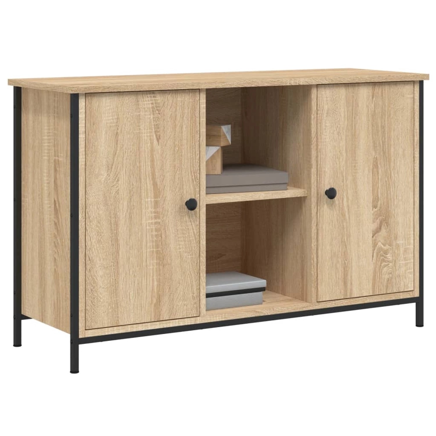 VidaXL TV-Schrank Sonoma-Eiche, 100x35x65 cm, mit Türen und offenen Fächern. Wohnwand-Element.