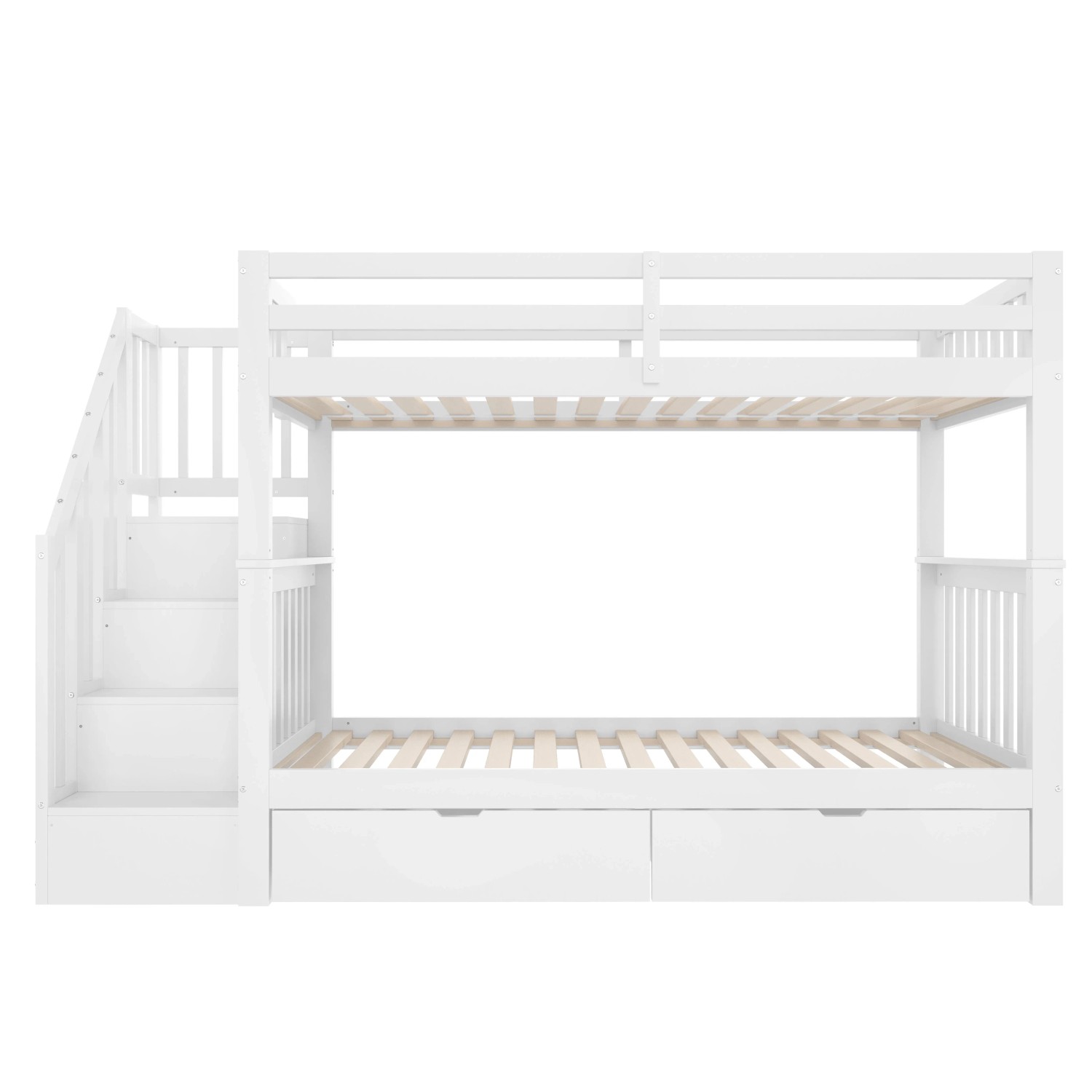 okwish Etagenbett 90x200cm mit Treppenregal und Schubladen Kinderzimmer Weiß ohne Matratze