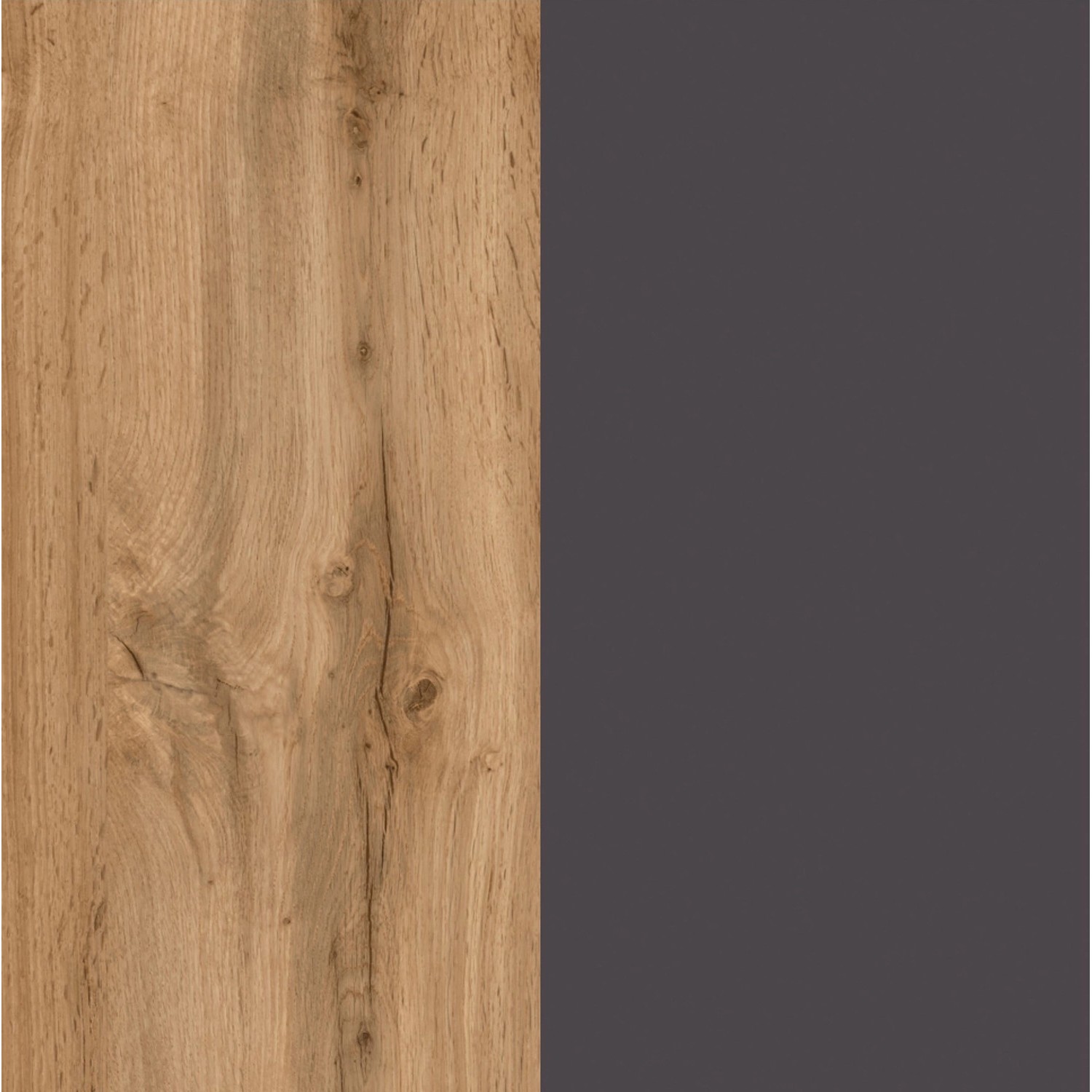 Held Möbel Winkelküche Turin, Graphit und Wotaneiche Dekor, Detailansicht der Fronten.