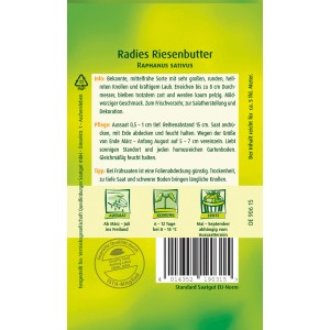 Samenpackung Quedlinburger Radieschen 'Riesenbutter', hellrote, runde Knollen für den Freilandanbau.