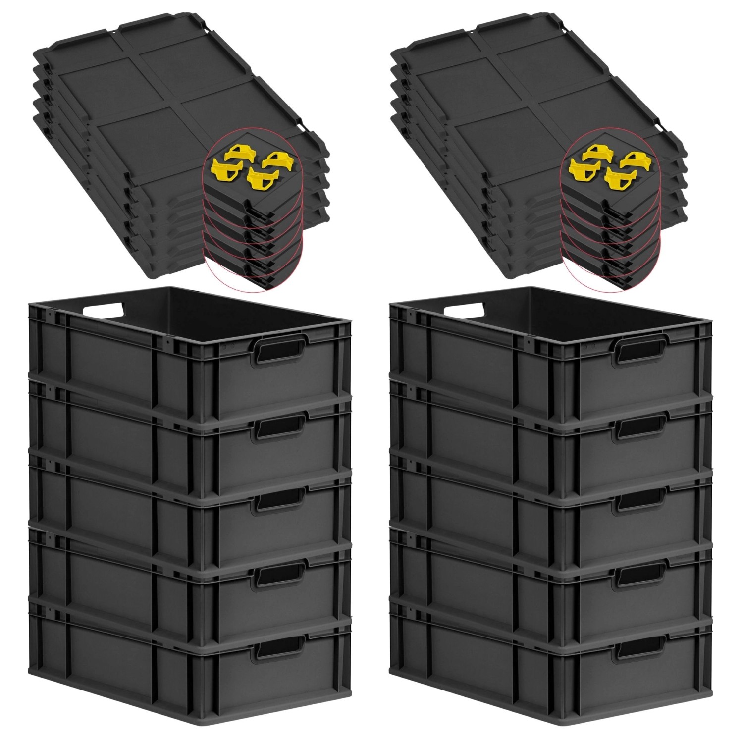 PROREGAL SparSet 10x Eurobox Nextgen Grip Mit Auflagedeckel Und Gelben Vers günstig online kaufen