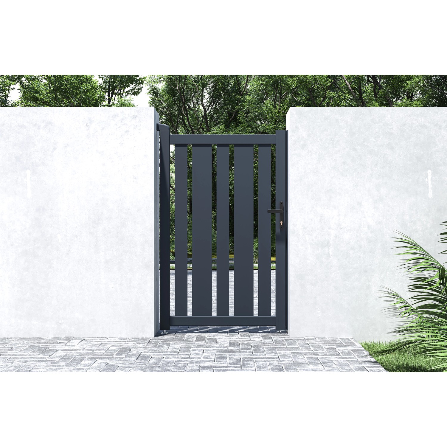 Casanoov Gartentür Veymont, 160 cm hoch, aus Aluminium in Grau. Gartentor mit Lamellen-Design.