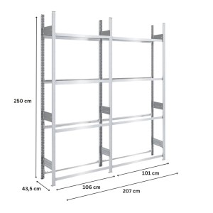PROREGAL Reifenregal Tire Pro, verzinkt, 4 Ebenen, Fachlast 150kg, Maße 250x200x43cm.