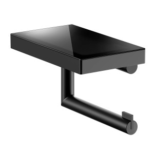 Keuco Toilettenpapierhalter Reva Black Selection mit Ablage aus Glas, schwarz-matt.