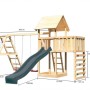 Karibu Spielturm Lotti mit Rutsche, Schaukel, Kletterwand und Plattform aus Holz.