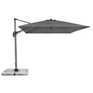 Anthrazitfarbener Doppler Ampelschirm Active II 260x350 cm mit Kurbel und grauem Schirmfuß.
