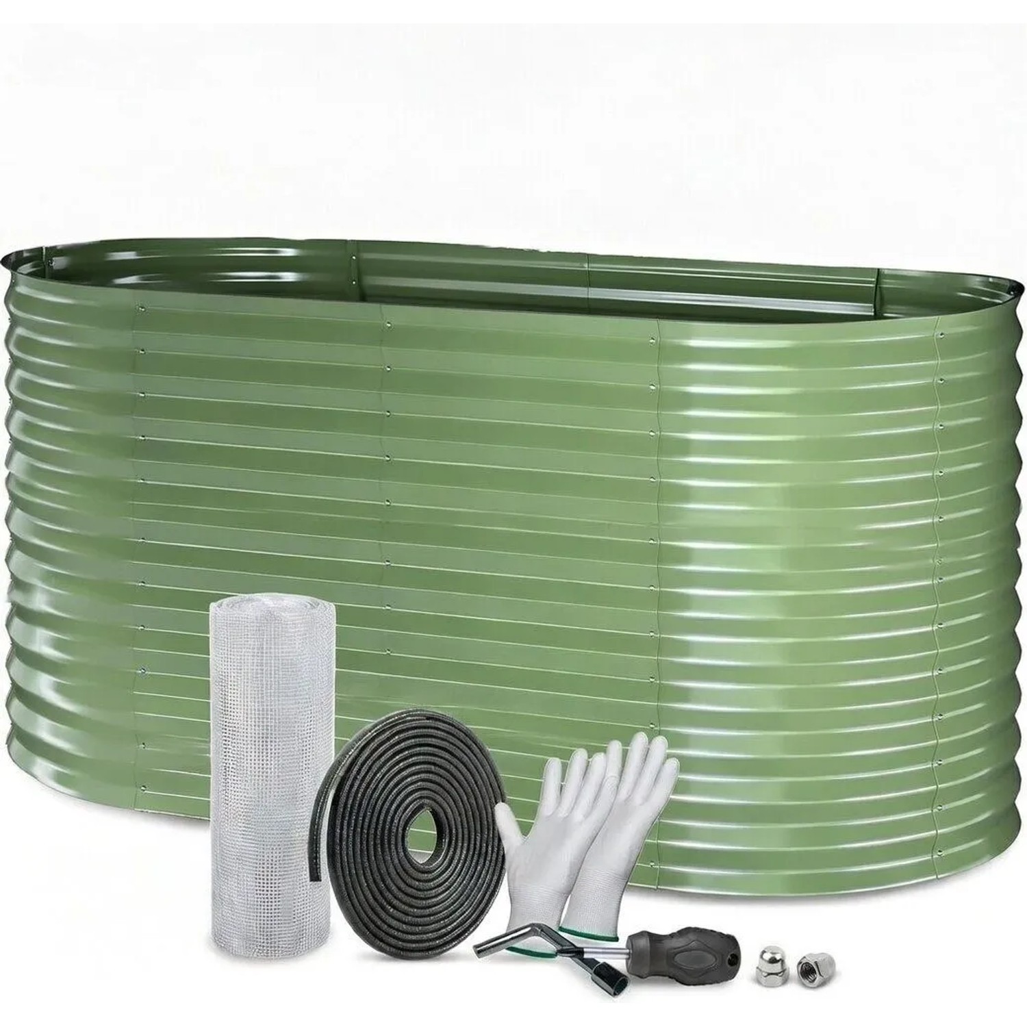 TTL GARDEN Ovales Metall Hochbeet NATURE M 160×80×80 cm – Garten Hochbeet Verzinkt In Salbei Grün