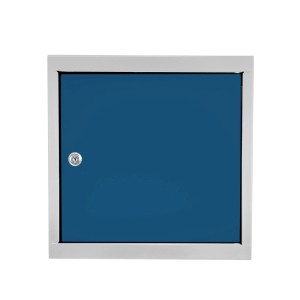 PROREGAL Schließfachwürfel Blocky, lichtgrau mit blauer Tür und Zylinderschloss. Sicherer Tresor.