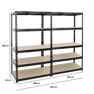PROREGAL Mega Deal: 2 schwarze Schwerlastregale, 180x100x60cm, mit 5 Ebenen für Werkstatt & Garage.
