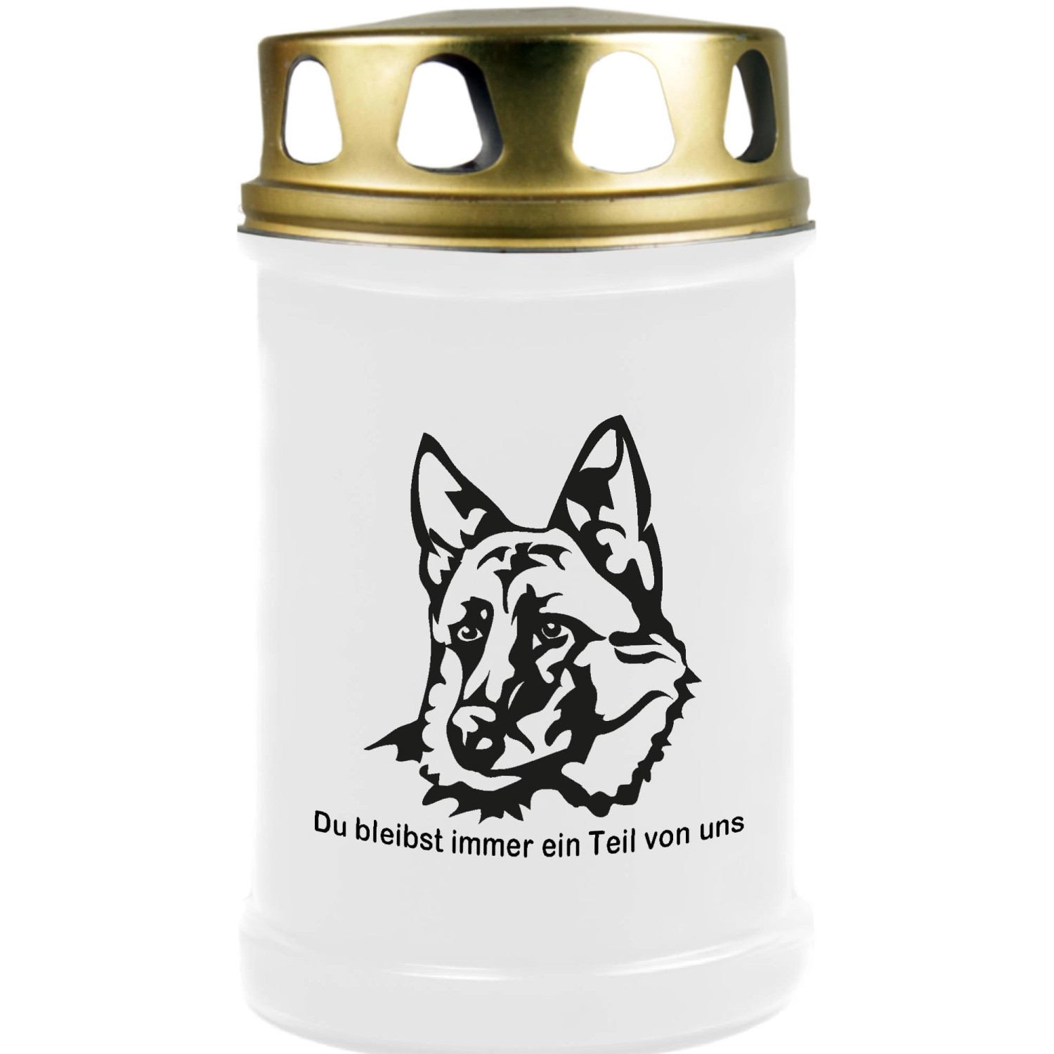 HS Candle Grabkerze Weiß 48h Deckel Gold Schäferhund günstig online kaufen