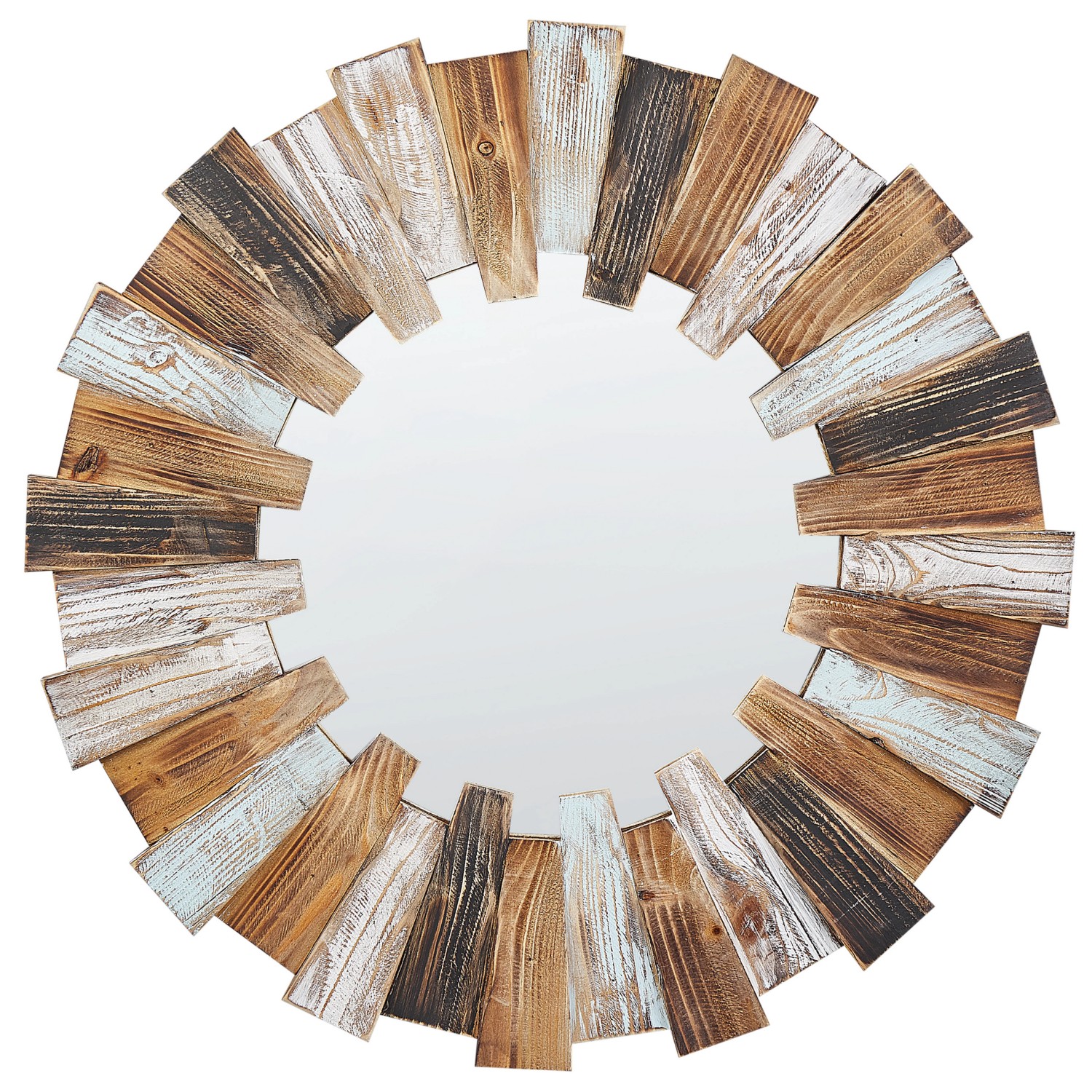 Beliani Dekospiegel ECATEPEC Heller Holzfarbton Weiss Schwarz 4x66x66