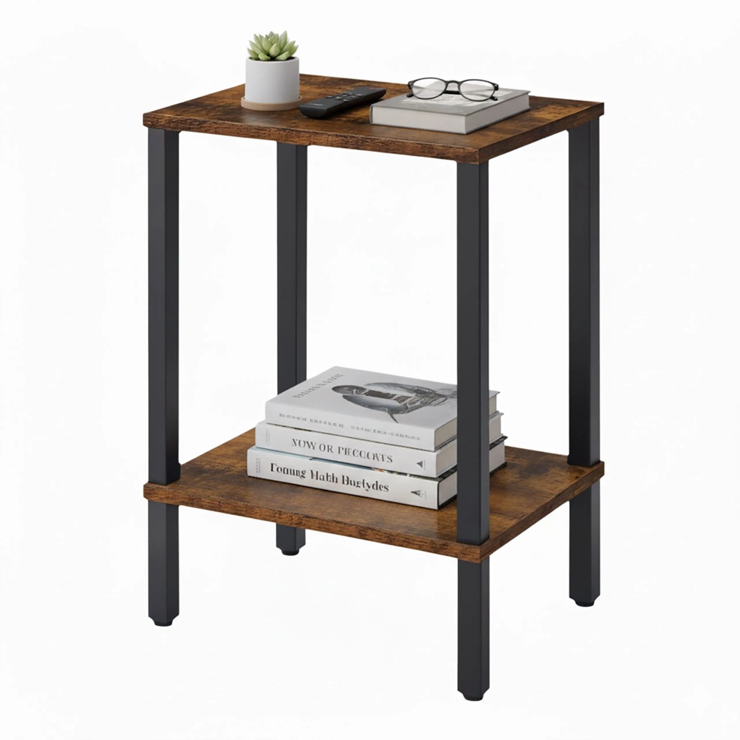 Relaxdays Beistelltisch MDF Stahl Braun Schwarz mit 2 Ebenen 55 cm x 38 cm x 30 cm 2,5 kg