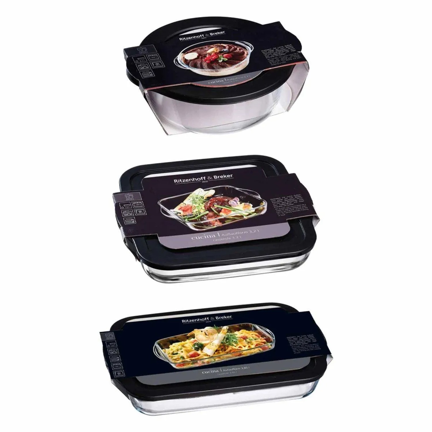 Ritzenhoff & Breker Cucina Auflaufform mit Frischhaltedeckel 3er Set Groß