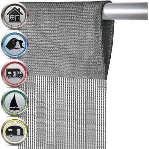 Schwarze Bestlivings Fadengardine 56x185cm für Wohnwagen als flexibler Fenstervorhang.