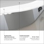 Detailaufnahme: DSK Design LED-Lichtspiegel Silver Porto mit sandgestrahlter Lichtumrahmung und An-Aus-Taster.